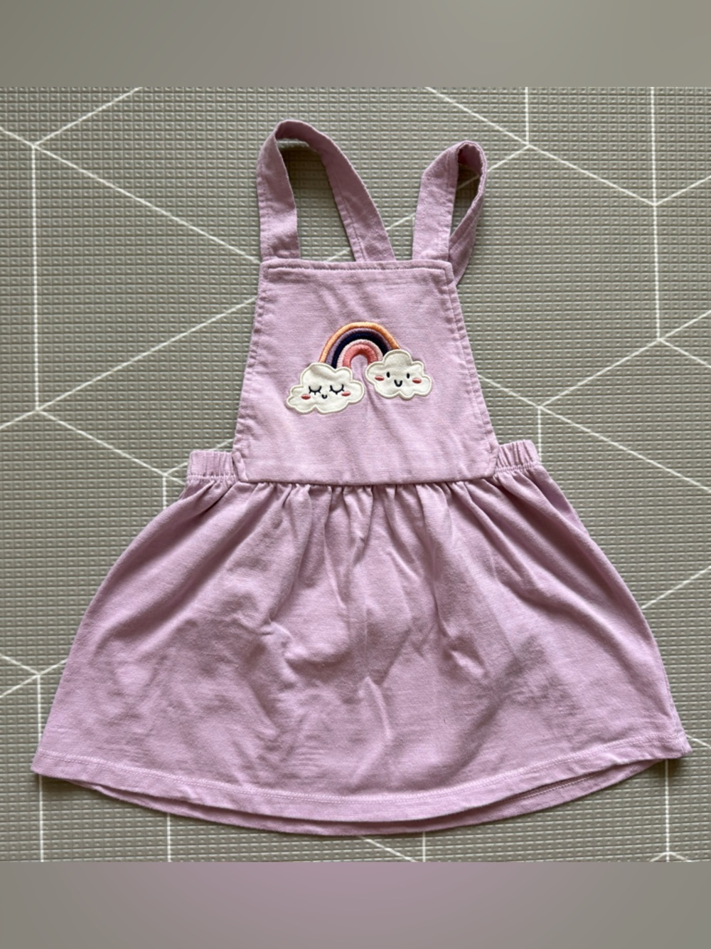 Pekkle|Baby girl/toddler Lilac Pinafore Dress with Rainbow & cloud Patch•••24M